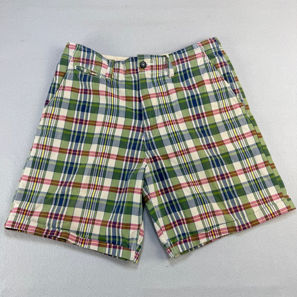 Vintage‎ American Eagle Plaid Shorts Mens Sz 32 Green Red Blue Cotton Flat Front